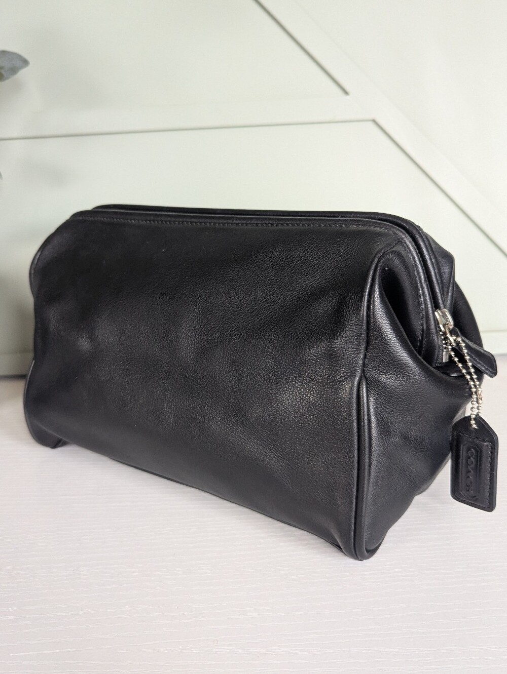 Coach Black Leather Cosmetic Dopp Kit with Logo Tag